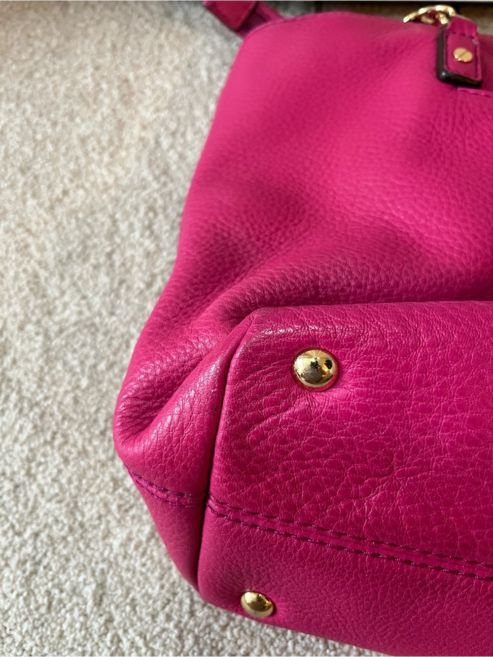 Michael Kors Fuchsia Leather Tote with Gold Chain Details - Picture 12 of 15